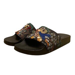 Steve Madden Women's Black Embellished Parrot Bead Sequin Sparkly Sandals Sz 8M